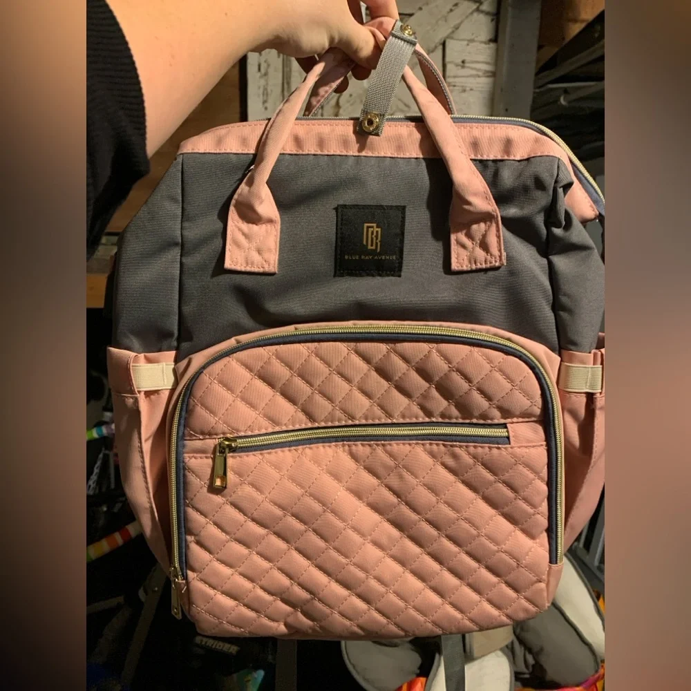 Blue Ray Avenue Pink & Gray Quilted Diaper Backpack Bag
